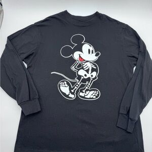 Disney Black Long Sleeve Shirt‎ with Skeleton Mickey Design, Size Large